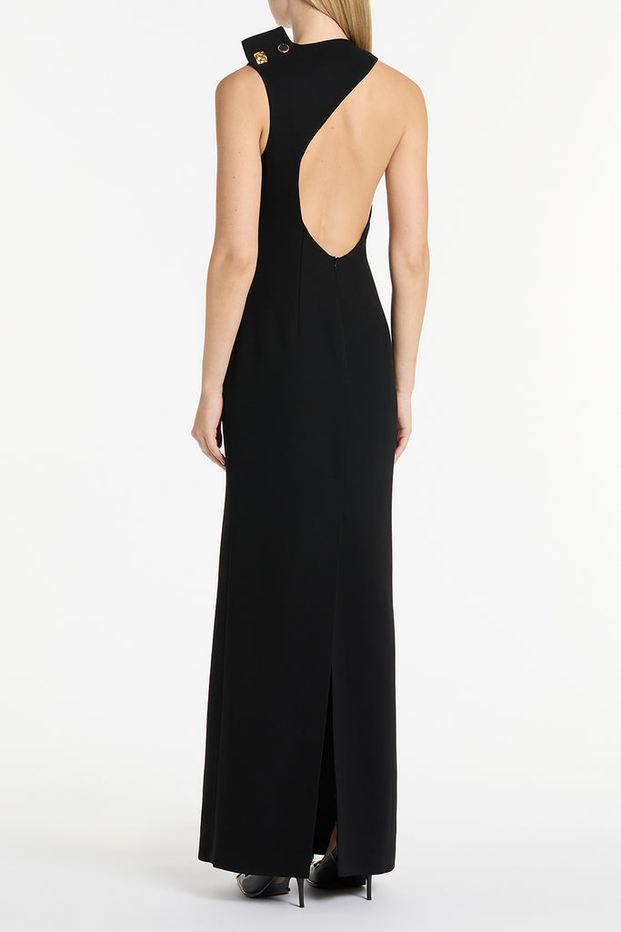 Francesca' Crepe Backless Cutout Evening Gown-Black