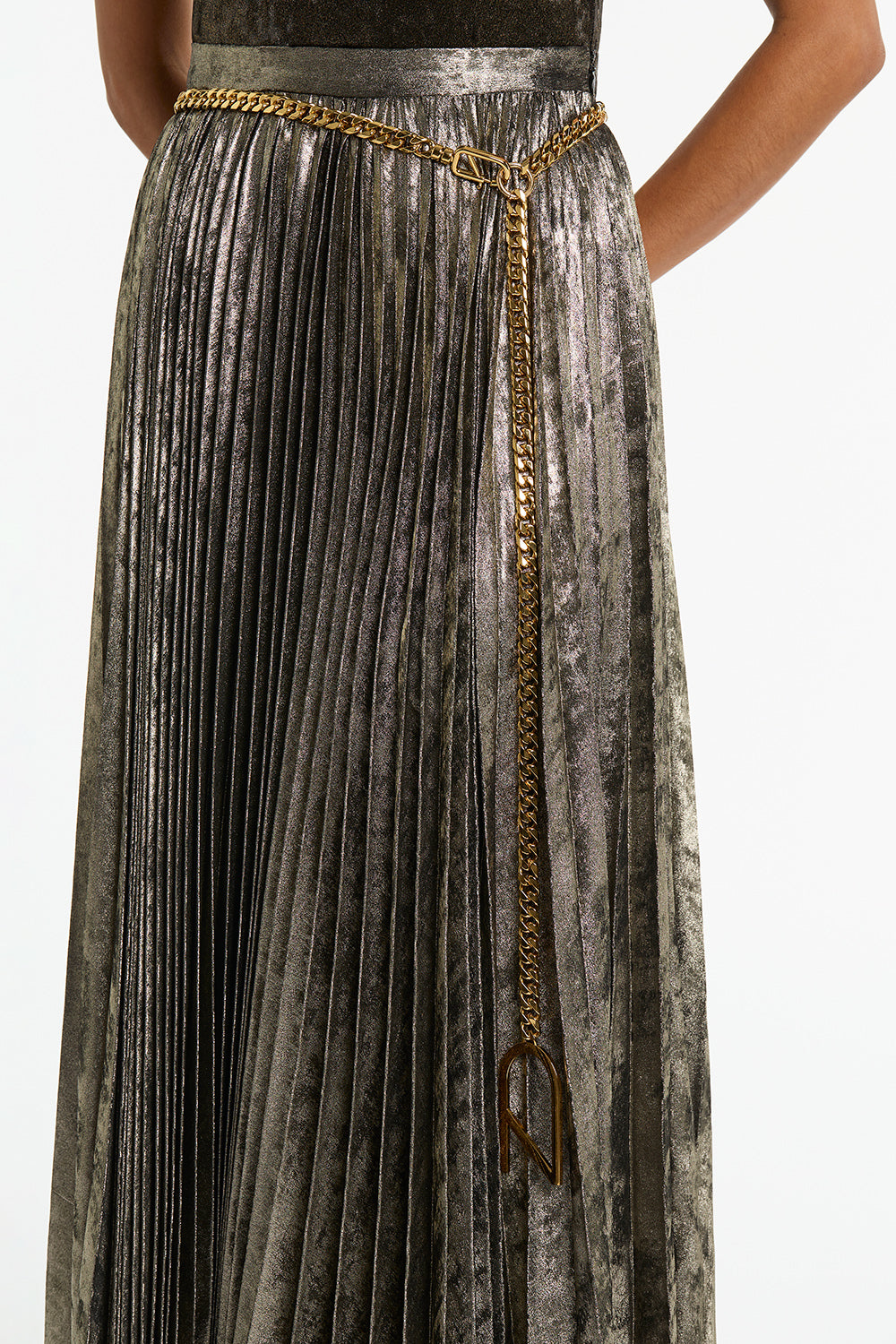 IRON BURNISH METALLIC PLEATED SKIRT Carla Zampatti