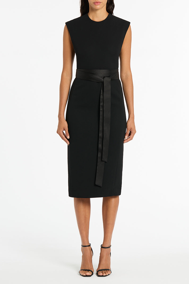 BLACK CREPE SATIN WRAP MIDI DRESS Carla Zampatti