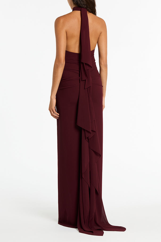 MERLOT GEORGETTE BACKLESS GOWN Carla Zampatti