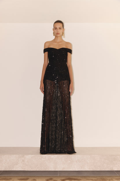 BLACK SEQUIN FRINGE GOWN Carla Zampatti