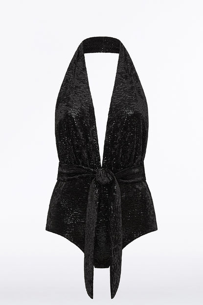 L'Agence Wrap effect Velvet Marcella Bodysuit online Black NWT