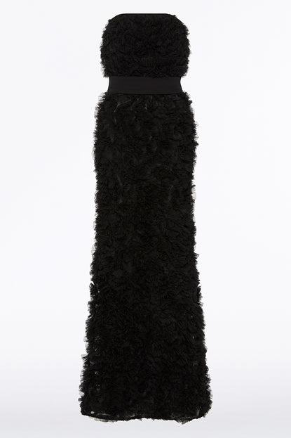 BLACK RUFFLE STRAPLESS DRESS – Carla Zampatti