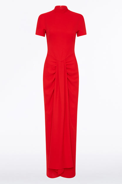 RED CREPE FITTED WATERFALL GOWN Carla Zampatti