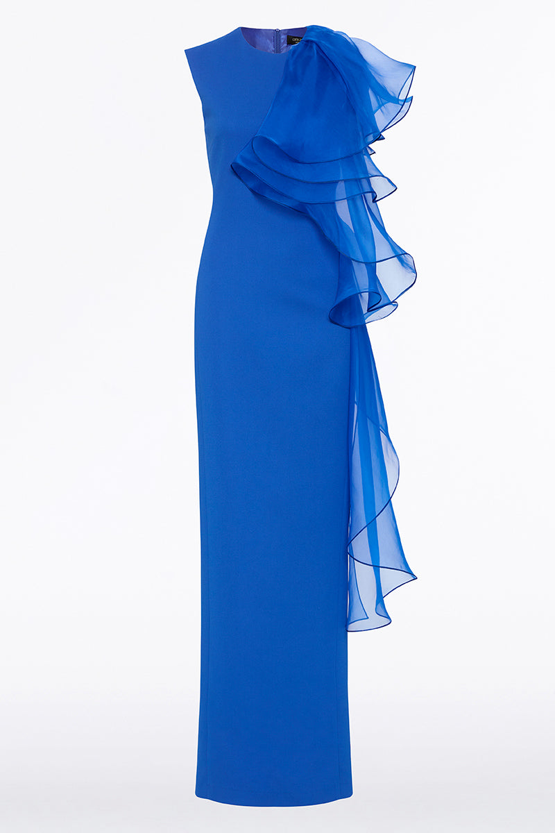 Cobalt Crepe Ruffle Shoulder Gown Carla Zampatti 8139