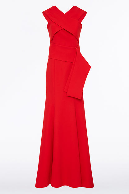 RED CREPE FASCIA CROSS OVER GOWN Carla Zampatti