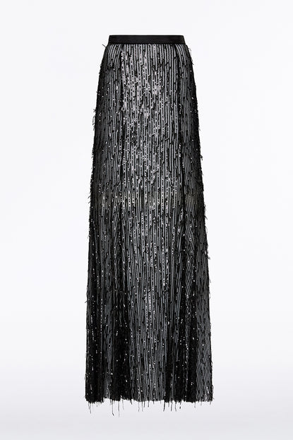 BLACK SEQUIN FRINGE GODET SKIRT Carla Zampatti