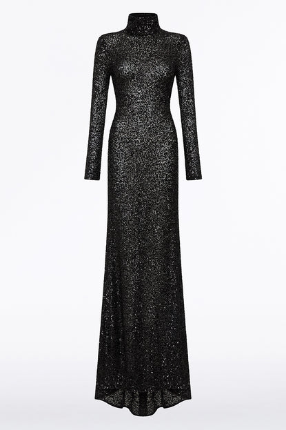 BLACK CRUSHED SEQUIN SKIVVY GOWN Carla Zampatti