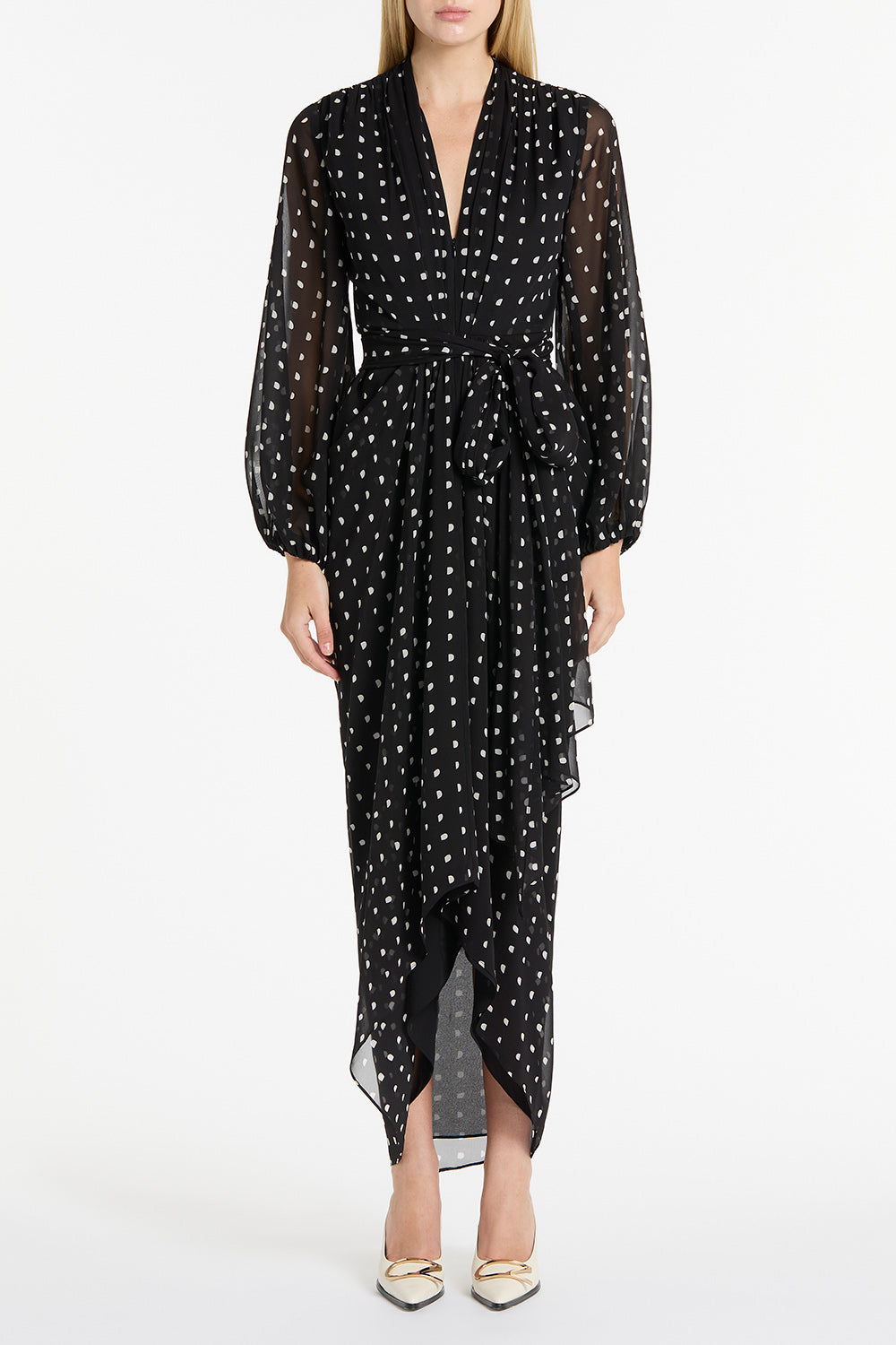 BLACK C SPOT SILK GGT WATERFALL DRESS – Carla Zampatti