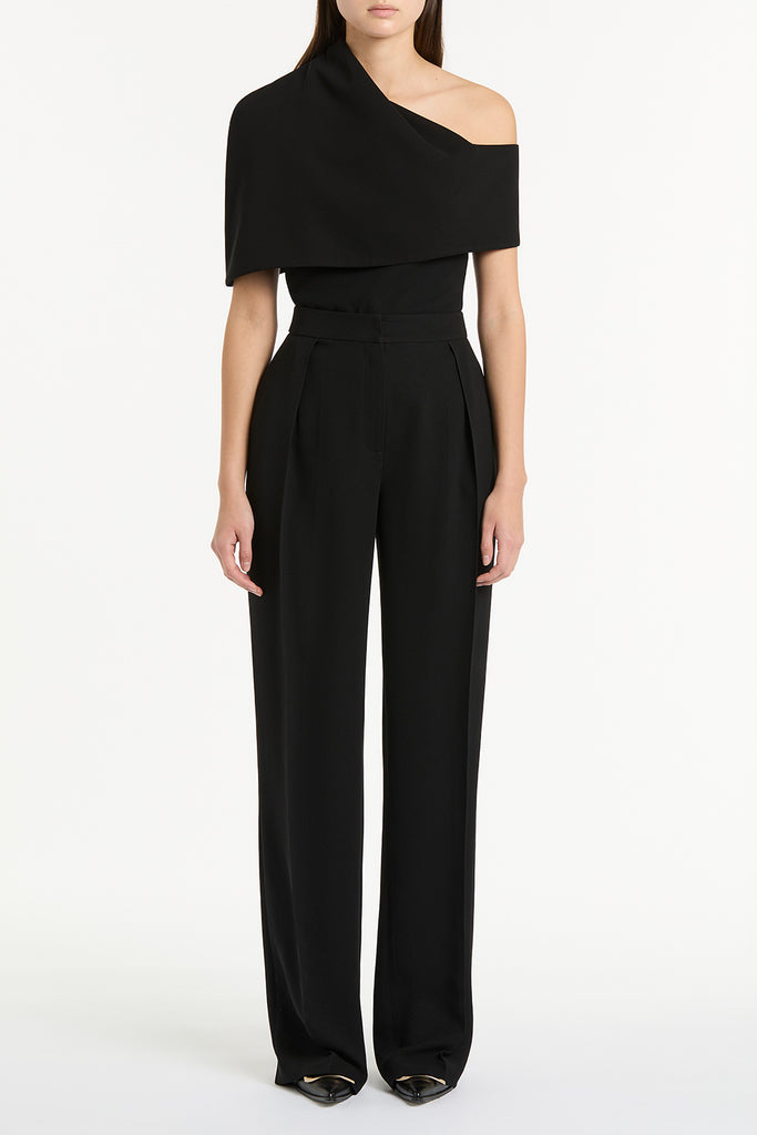 BLACK CREPE DRAPED COLLAR TOP – Carla Zampatti