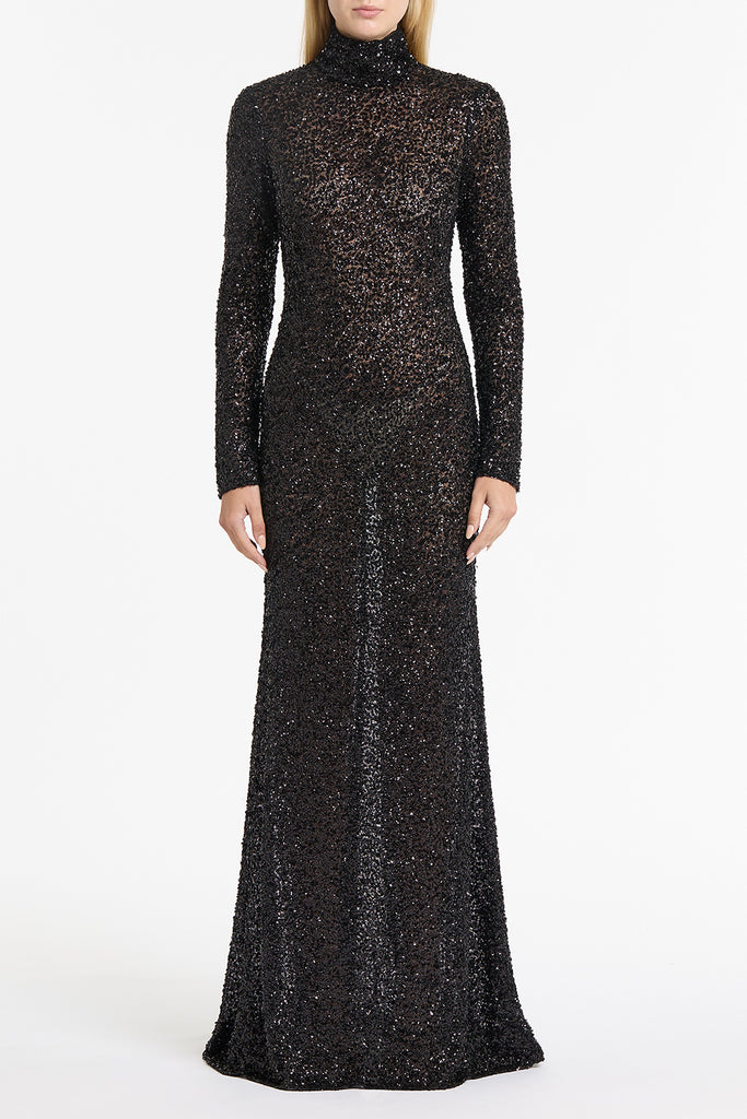 BLACK CRUSHED SEQUIN SKIVVY GOWN – Carla Zampatti