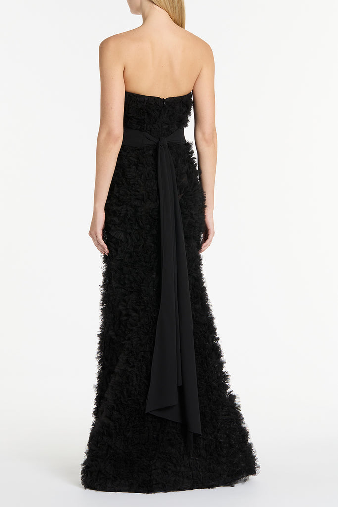 BLACK RUFFLE STRAPLESS DRESS – Carla Zampatti