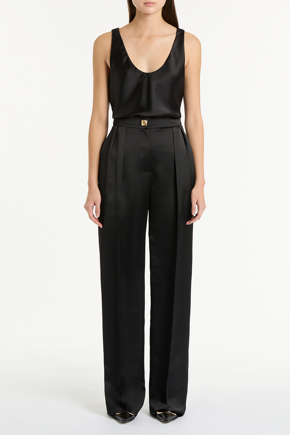 Black satin palazzo pants with pleats MELBA - ALL NEW CLOTHING