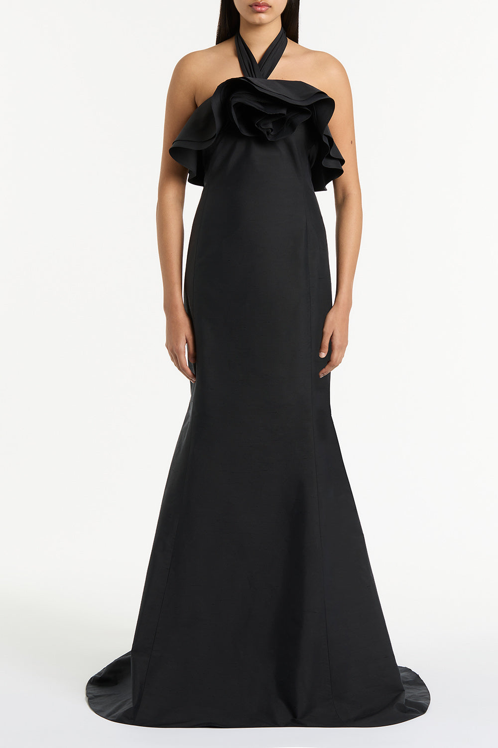 BLACK SILK DUPION ROSE GOWN – Carla Zampatti