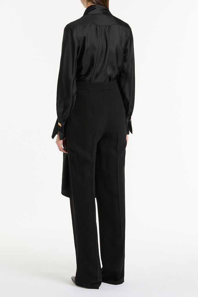 BLACK SILK TWILL BOW BLOUSE – Carla Zampatti