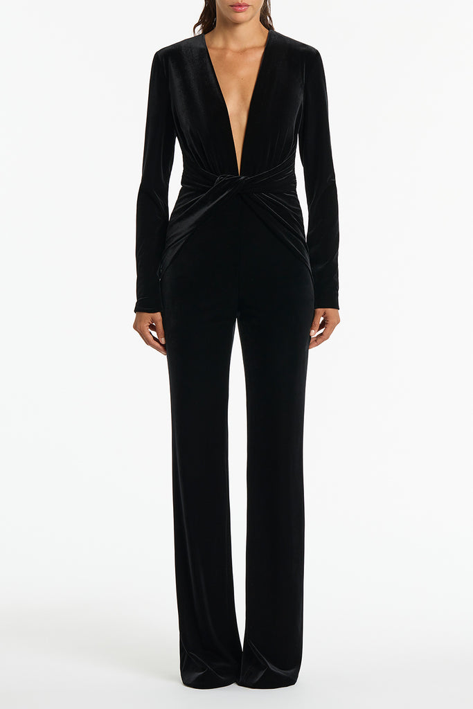 BLACK VELVET PLUNGE JUMPSUIT – Carla Zampatti