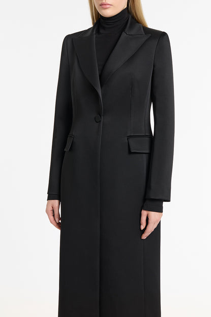 BLACK BONDED SATIN FLORENCE COAT – Carla Zampatti