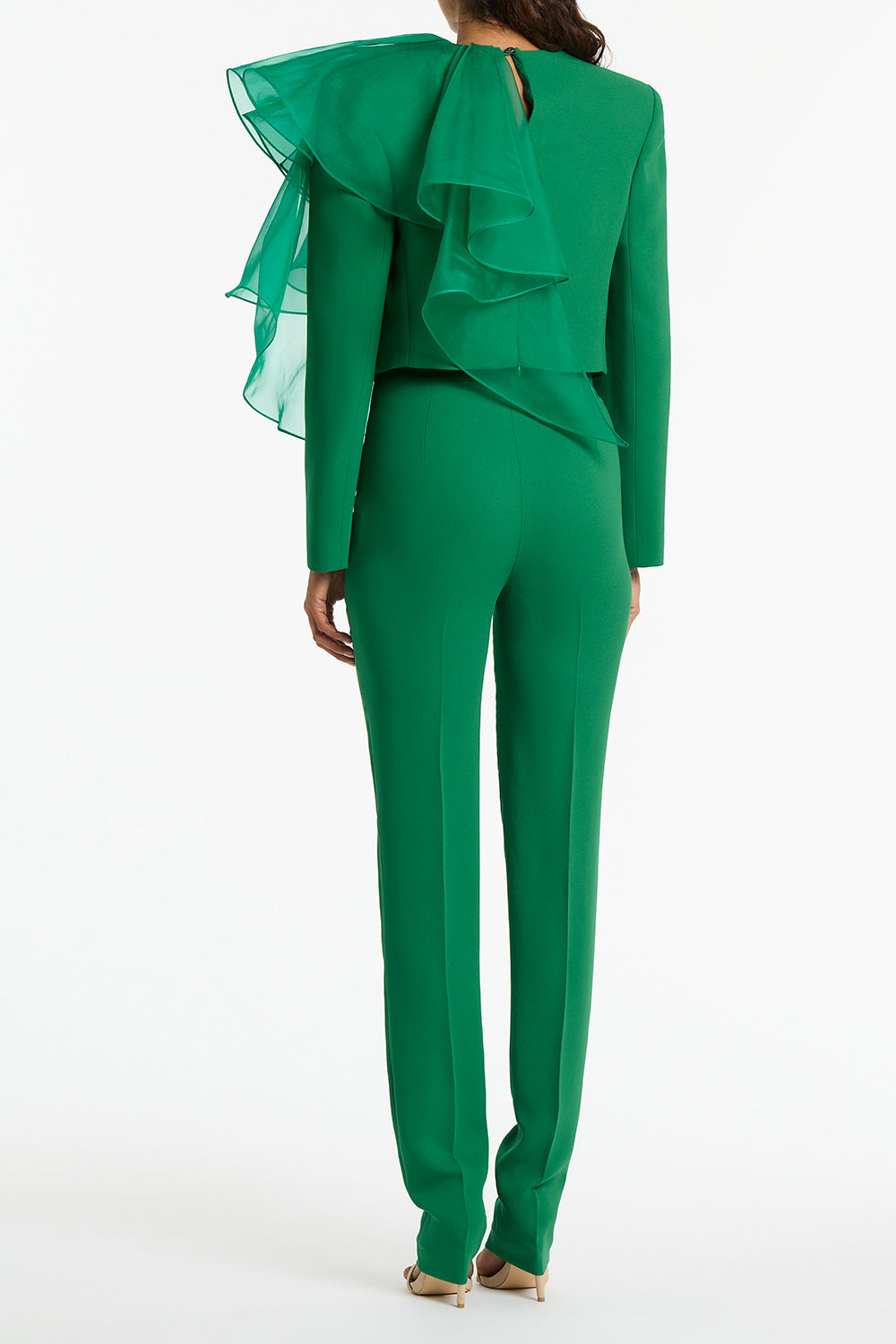 Emerald Crepe Ruffle Shoulder Top Carla Zampatti 3930