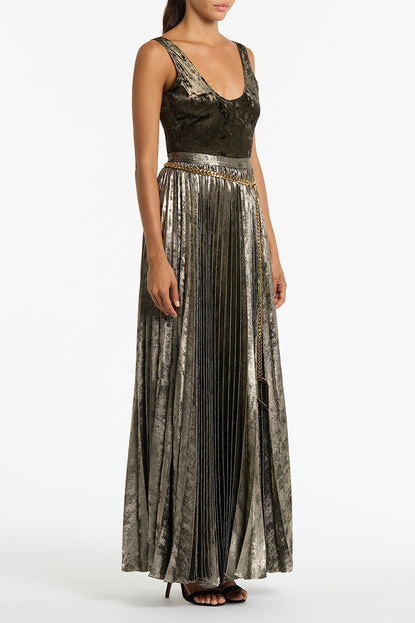 IRON BURNISH METALLIC PLEATED SKIRT Carla Zampatti