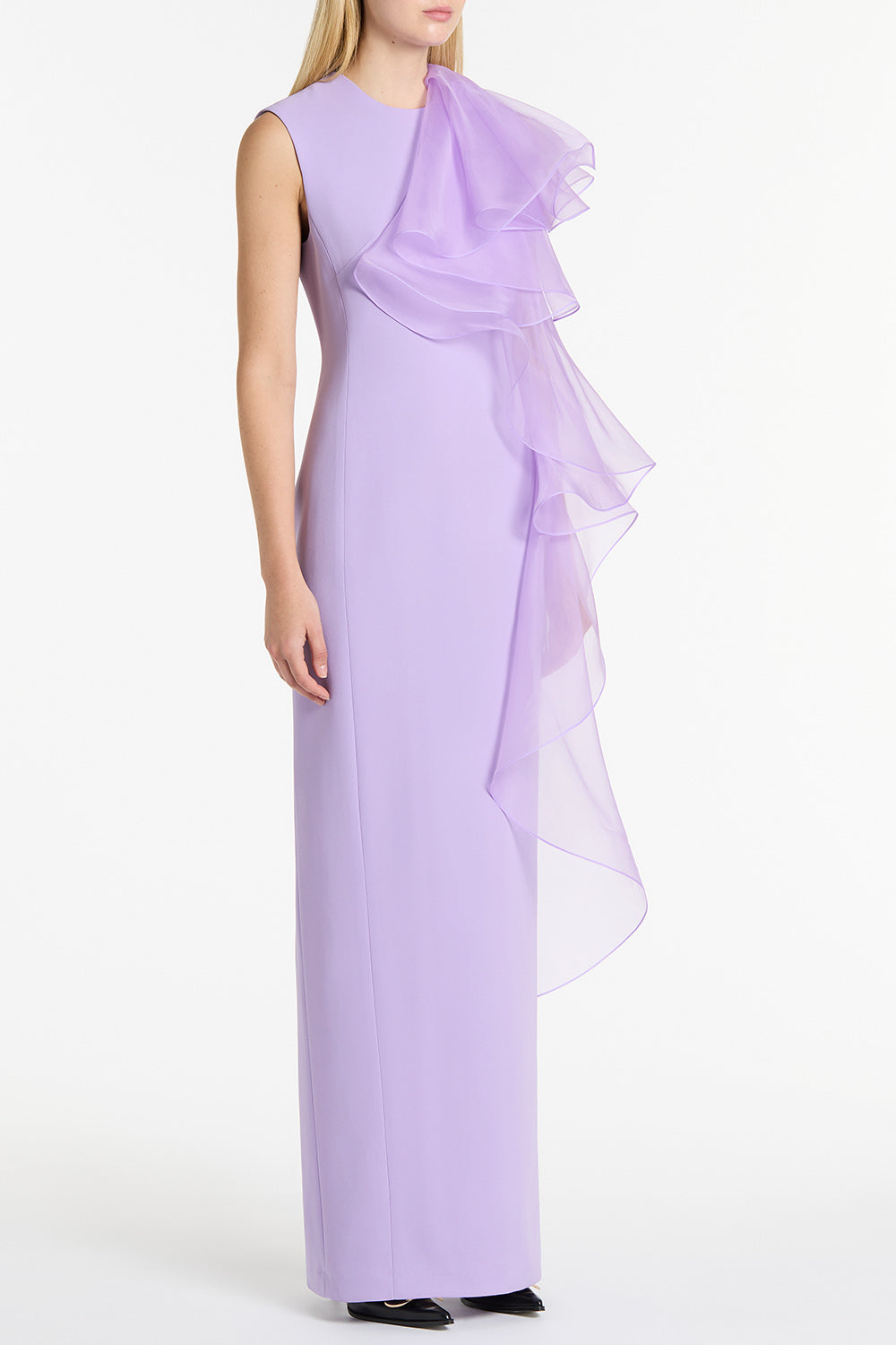 Lilac Crepe Ruffle Shoulder Gown Carla Zampatti 1889