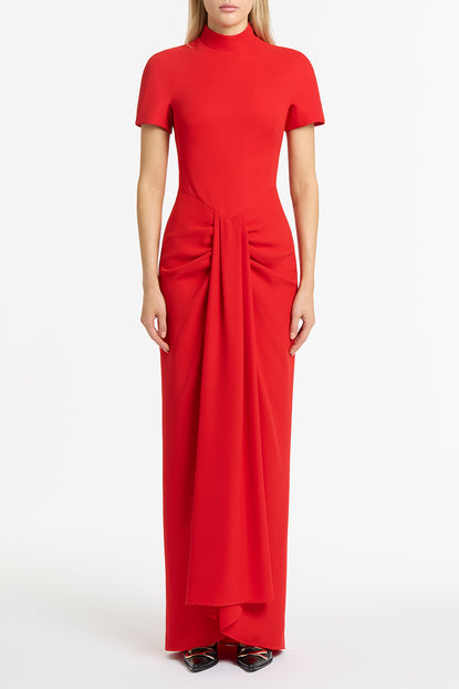 RED CREPE FITTED WATERFALL GOWN – Carla Zampatti
