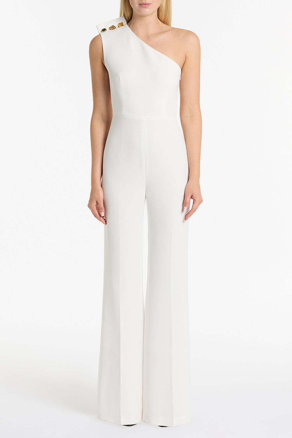 WHITE CREPE ONE SHOULDER JUMPSUIT – Carla Zampatti