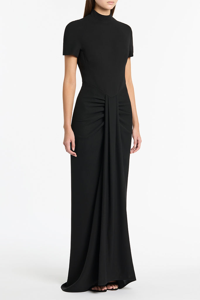 BLACK CREPE FITTED WATERFALL GOWN – Carla Zampatti