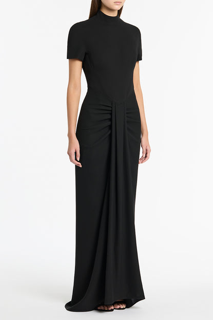 BLACK CREPE FITTED WATERFALL GOWN Carla Zampatti