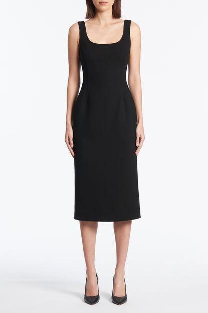 BLACK CREPE SQUARE NECK MIDI DRESS – Carla Zampatti