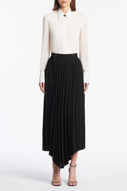 Black crepe pleated outlet midi skirt