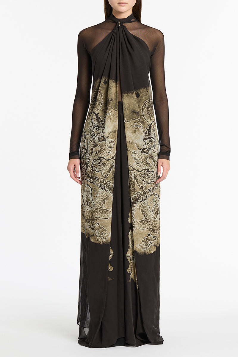 LINDY LEE BLACK FIERCE DRAGON SILK GOWN – Carla Zampatti