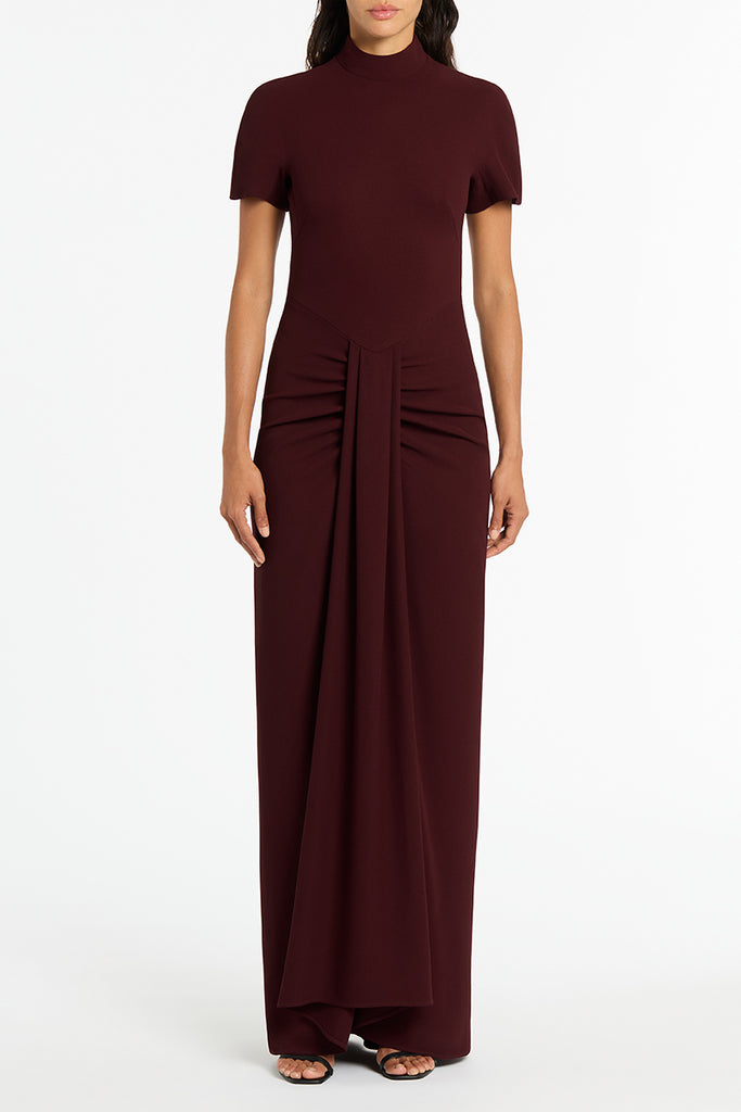 MERLOT CREPE FITTED WATERFALL GOWN – Carla Zampatti