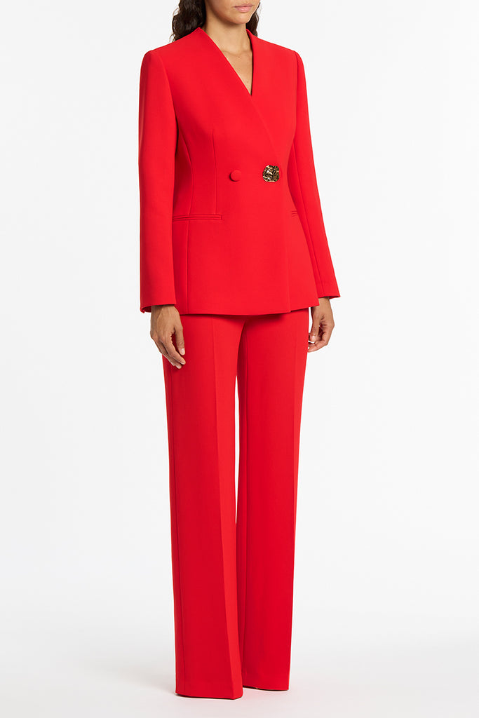 RED CREPE MERANO COLLARLESS BLAZER – Carla Zampatti