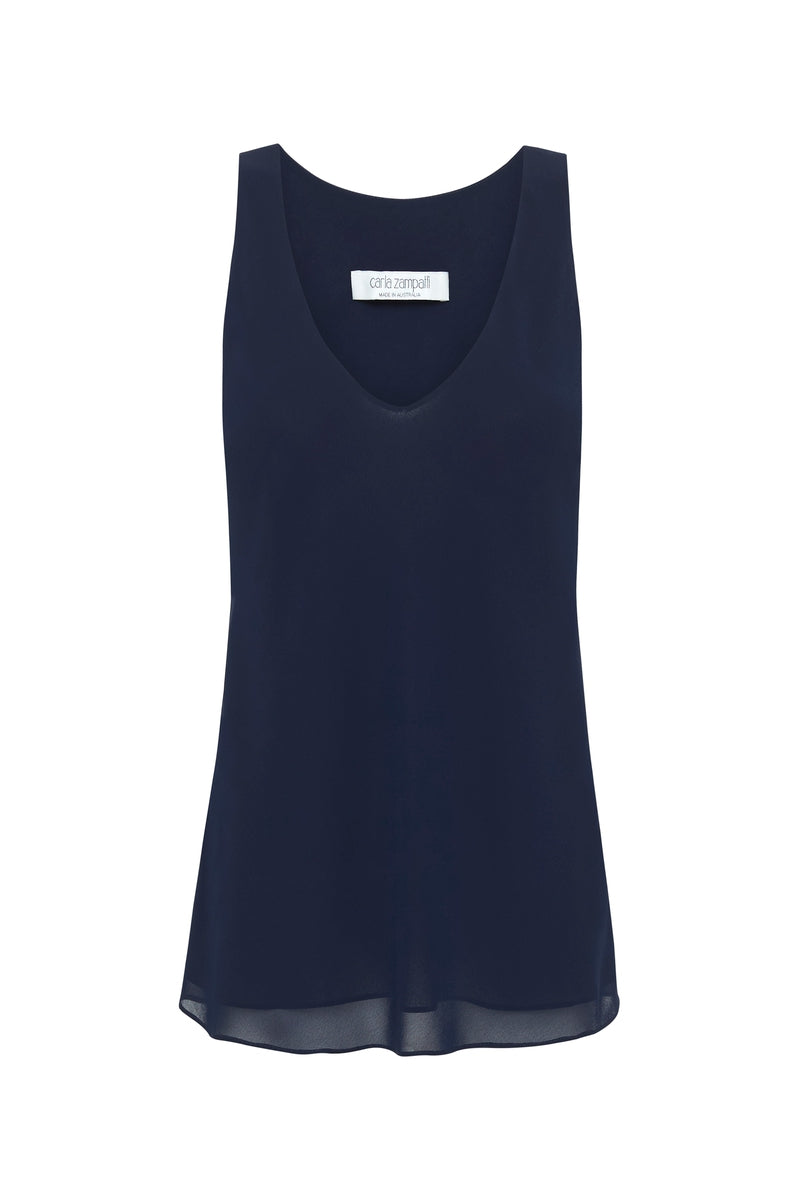 NAVY GEORGETTE V-NECK CAMISOLE – Carla Zampatti