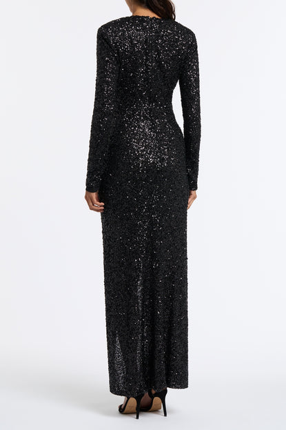 BLACK SEQUIN PLUNGE GOWN – Carla Zampatti