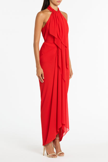 RED GEORGETTE RUFFLE HALTER TOP – Carla Zampatti